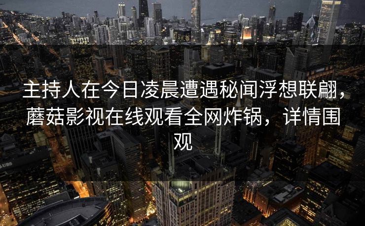 主持人在今日凌晨遭遇秘闻浮想联翩，蘑菇影视在线观看全网炸锅，详情围观
